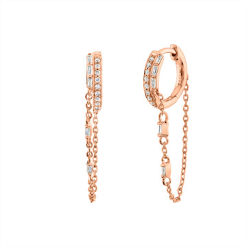 Yellow Gold Baguette Diamond Chain Earrings
