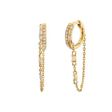 Yellow Gold Baguette Diamond Chain Earrings