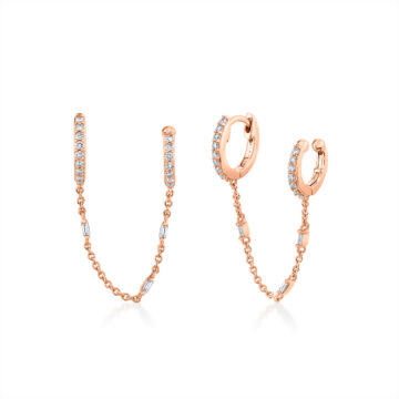 Yellow Gold Baguette Diamond Chain Earrings