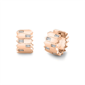 Yellow Gold Shell Tip Bezel Baguette Diamond Huggies