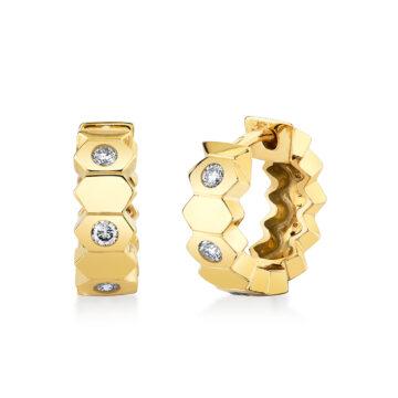 Yellow Gold Shell Tip Bezel Diamond Huggies