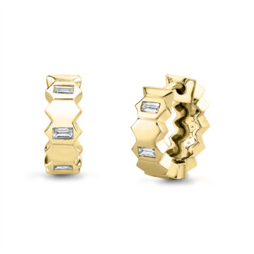 Yellow Gold Shell Tip Bezel Baguette Diamond Huggies