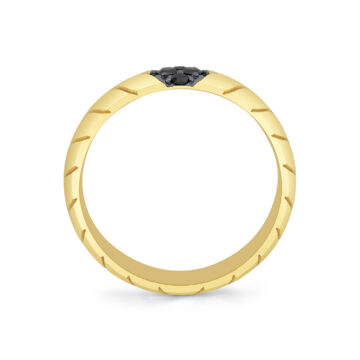 Yellow Gold Shell Apex Polished Men’s Band with Black Diamonds - Colton
