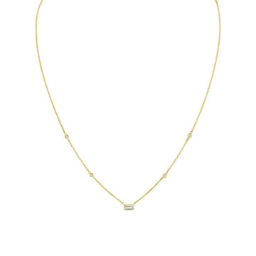 Yellow Gold Bezel Baguette Diamond Necklace