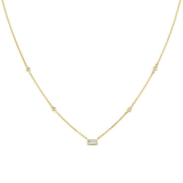 Yellow Gold Bezel Baguette Diamond Necklace