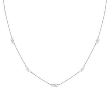 Yellow Gold Shell Tip Bezel Baguette Diamonds Necklace