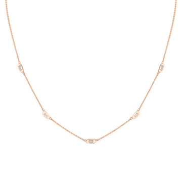 Yellow Gold Shell Tip Bezel Baguette Diamonds Necklace