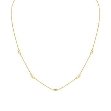 Yellow Gold Shell Tip Bezel Baguette Diamonds Necklace