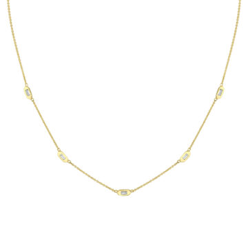 Yellow Gold Shell Tip Bezel Baguette Diamonds Necklace