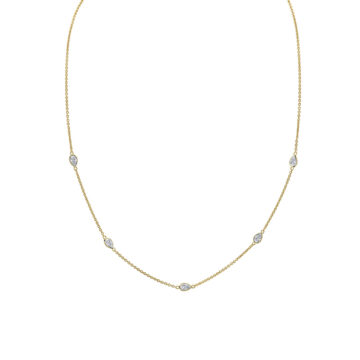 Yellow Gold Bezel Pear Diamonds Necklace
