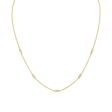 Yellow Gold Bezel Baguette Diamonds Necklace