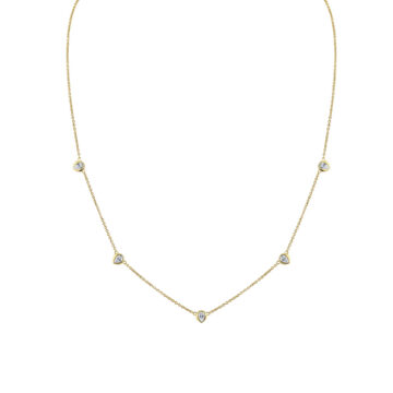 Yellow Gold Shell Bezel Pear Diamonds Necklace