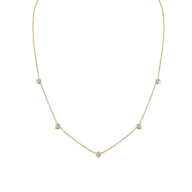yellow gold bezel pear diamonds necklace