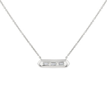 Yellow Gold Shell Tip Bezel Baguette Diamond Necklace