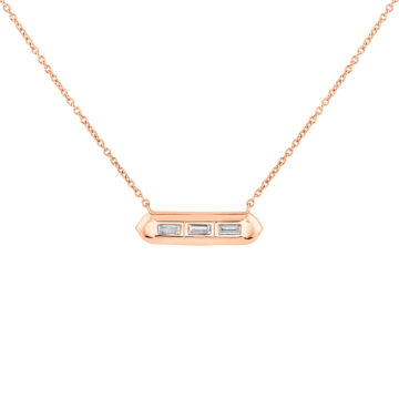Yellow Gold Shell Tip Bezel Baguette Diamond Necklace