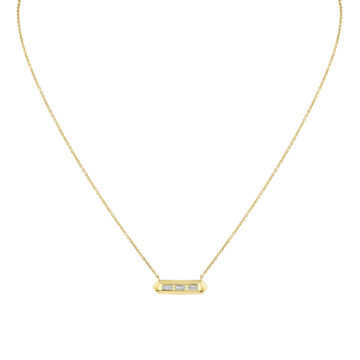 Yellow Gold Shell Tip Bezel Baguette Diamond Necklace