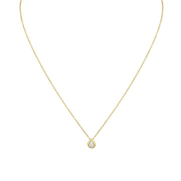 Yellow Gold Shell Bezel Pear Diamond Necklace