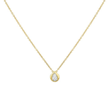 Yellow Gold Shell Bezel Pear Diamond Necklace