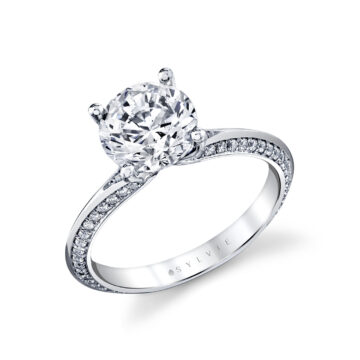 White Gold Auravie Flush Set Diamond Split Shank Engagement Ring - Cora