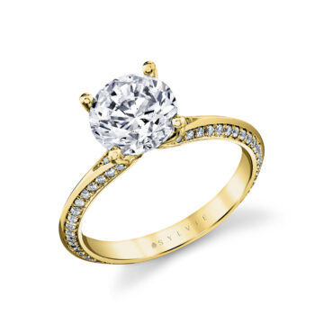 White Gold Auravie Flush Set Diamond Split Shank Engagement Ring - Cora