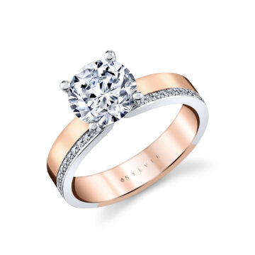 White Gold/Yellow Gold Auravie Flush Set Diamond Two Tone Engagement Ring - Oriana