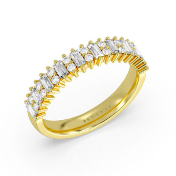 Yellow Gold Alternating Baguette and Round Diamond Wedding Ring