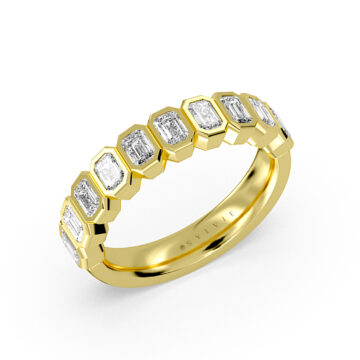 Yellow Gold Bezel Set Emerald Diamond Wedding Ring - 1.50 CT