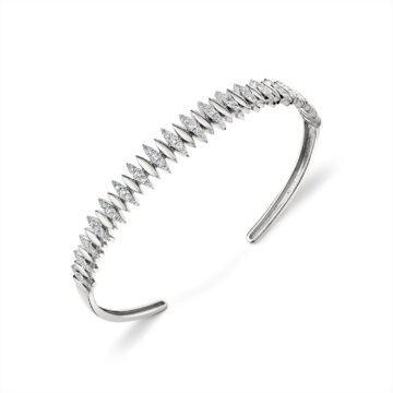 White Gold/Yellow Gold Tulira Two Tone Leaf Diamond Bangle