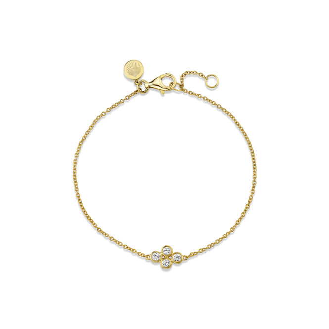 bezel clover diamond bracelet in yellow gold