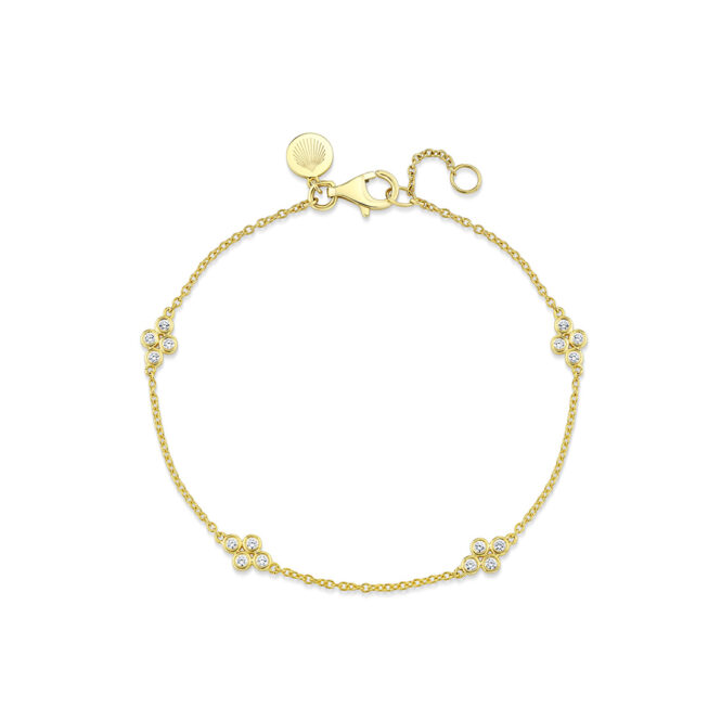 bezel clover station diamond bracelet in yellow gold