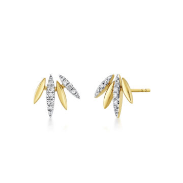 White Gold/Yellow Gold Tulira Leaf Two Tone Diamond Stud Earrings
