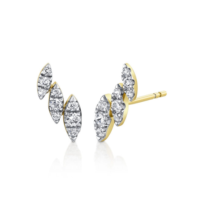 leaf diamond stud earrings in yellow gold
