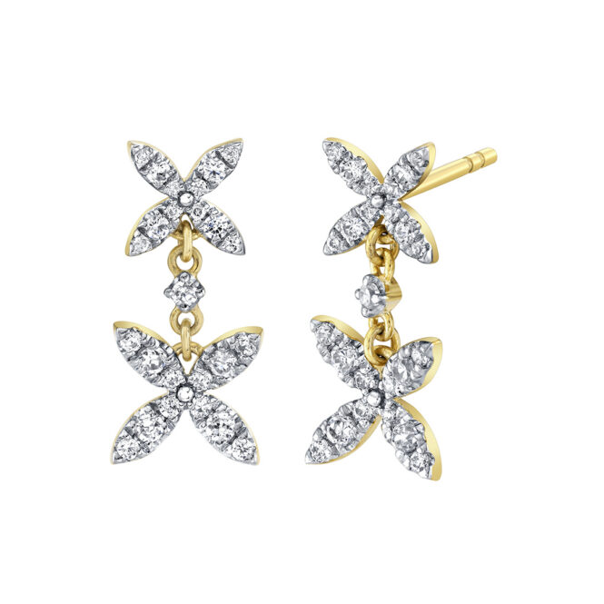 floral diamond drop earrings in yellow gold