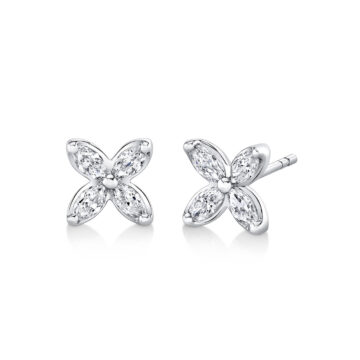 Yellow Gold Tulira Floral Marquise Diamond Stud Earrings