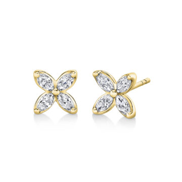 Yellow Gold Tulira Floral Marquise Diamond Stud Earrings