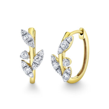 White Gold/Yellow Gold Tulira Leaf Diamond Huggies