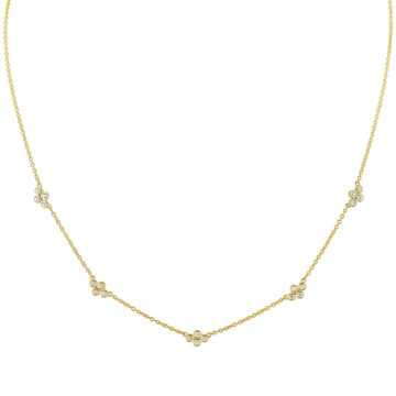 Yellow Gold Tulira Bezel Clover Station Diamond Necklace