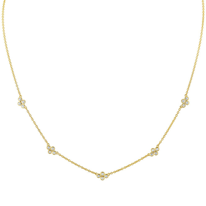 bezel clover station diamond necklace in yellow gold cropped
