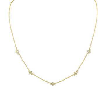 Yellow Gold Tulira Bezel Clover Station Diamond Necklace