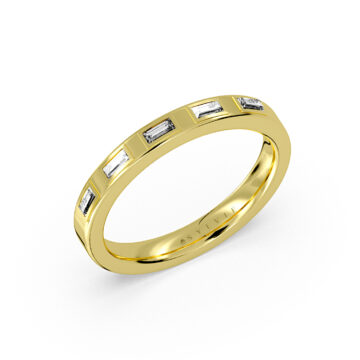 Yellow Gold Flush Set Flat Edge Baguette Diamond Wedding Ring