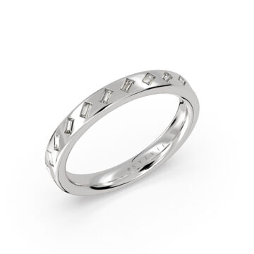 Yellow Gold Flush Set Slanted Baguette Diamond Wedding Ring