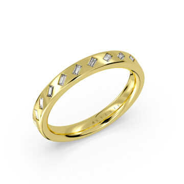 Yellow Gold Flush Set Slanted Baguette Diamond Wedding Ring