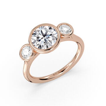 Yellow Gold Round Cut Bezel Three Stone Engagement Ring - Goldie