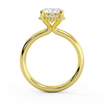Yellow Gold Oval Cut Bead Hidden Halo Solitaire Engagement Ring - Marlowe