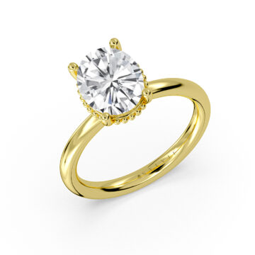 Yellow Gold Oval Cut Bead Hidden Halo Solitaire Engagement Ring - Marlowe