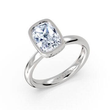 Yellow Gold Cushion Cut Bezel Solitaire Engagement Ring with Hidden Halo - Elaine
