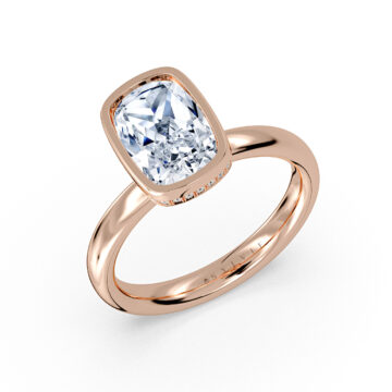 Yellow Gold Cushion Cut Bezel Solitaire Engagement Ring with Hidden Halo - Elaine