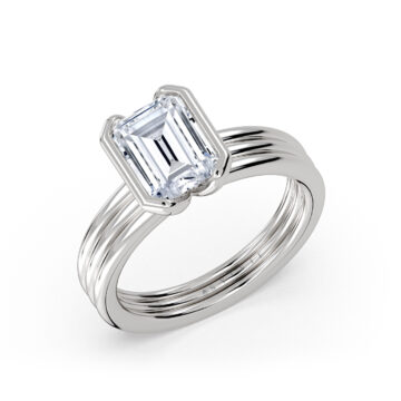 Yellow Gold Shell Auranova Triple Band Half Bezel Solitaire Engagement Ring - Selah