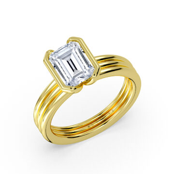 Yellow Gold Shell Auranova Triple Band Half Bezel Solitaire Engagement Ring - Selah