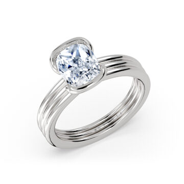 Yellow Gold Shell Auranova Triple Band Half Bezel Solitaire Engagement Ring - Matilda